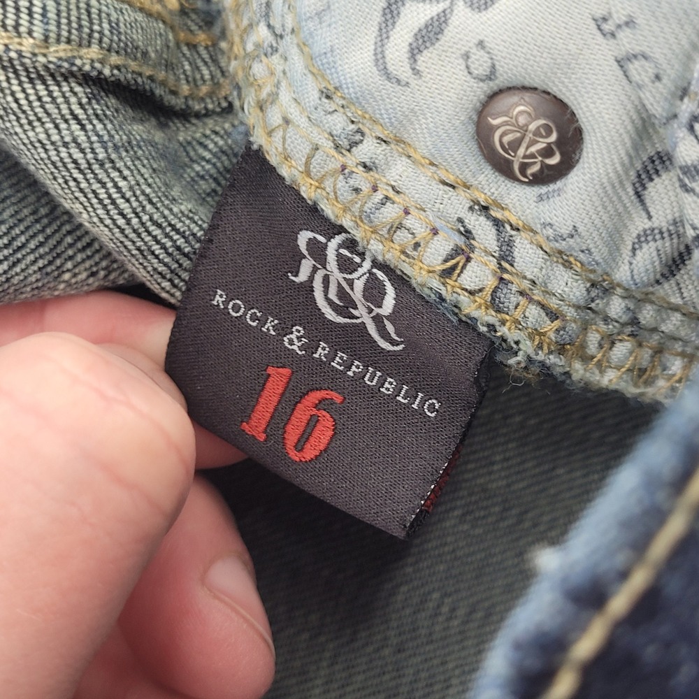 Rock & Republic Berlin Jeans 16M Blue Embroidered Pocket Straight Leg Womens - Picture 3 of 8